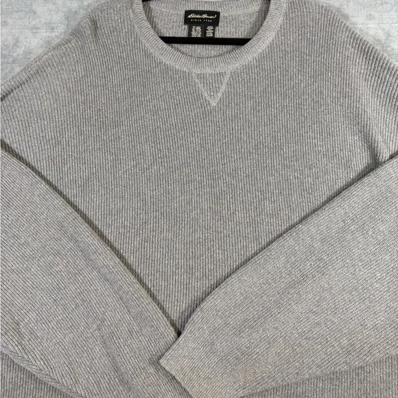 Eddie Bauer Mens XXXL Tall Gray Cotton Sweater Made USA Crewneck Knit - Picture 3 of 6